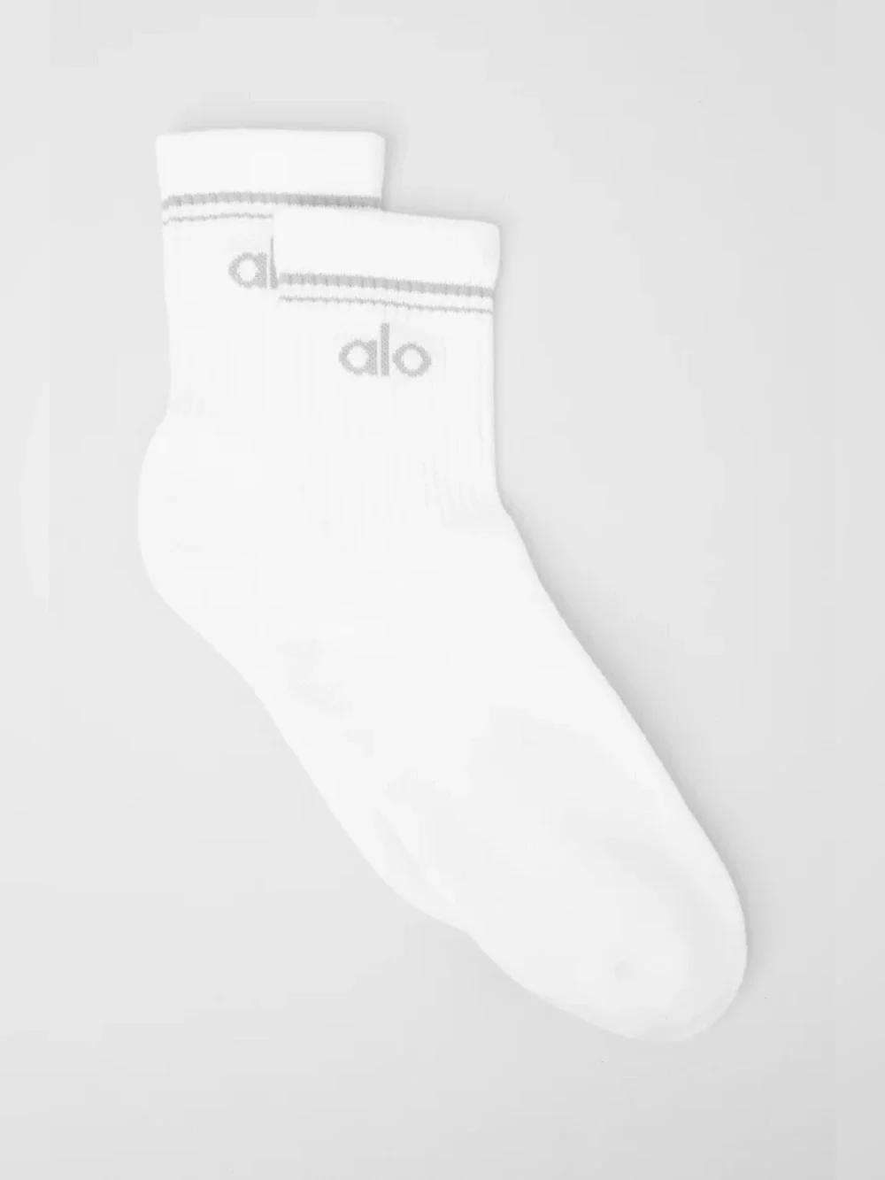 ALO Yoga White Half-Crew Athletic Socks with titanium Logo Stripes size small
